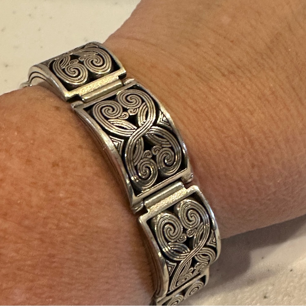 Brighton Filigree Panel Bracelet, swirl pattern, silver